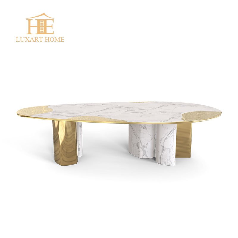 Luxury dining room furniture 10 seater marble dining table with gold brass base hotel dining table 3m light furniture
