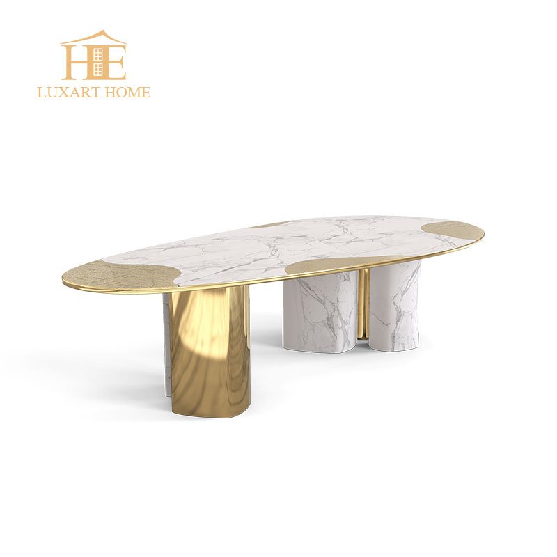 Luxury dining room furniture 10 seater marble dining table with gold brass base hotel dining table 3m light furniture
