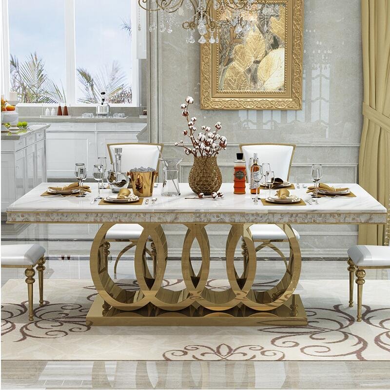 Italian high end dining room furniture stainless steel dinning table sets luxury 6 chairs modern marble dining table set