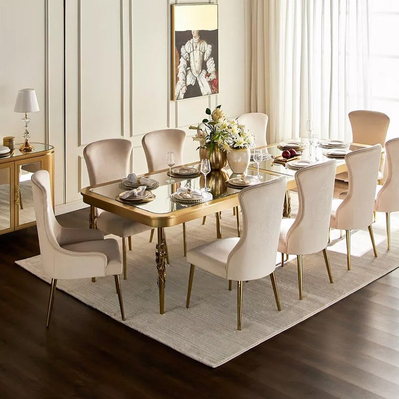 House Rectangular Furniture Luxury Wood Modern Dinning Table Set 12 Seater and Chair Set for 12 People Low Price