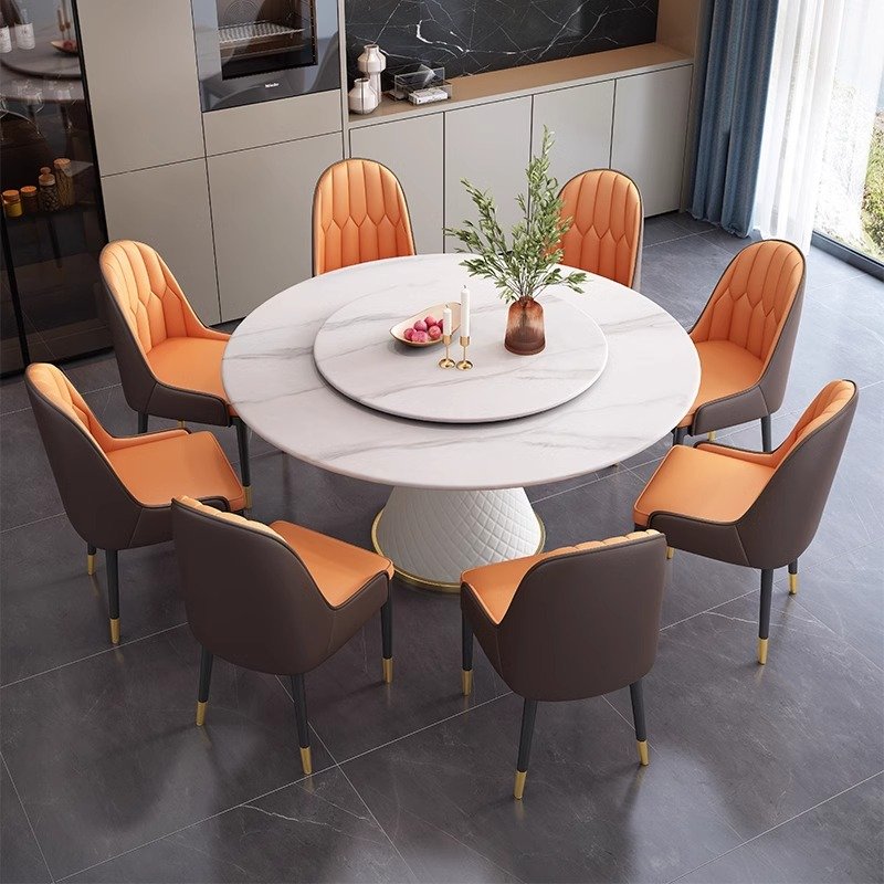 modern style luxury marble circular dining table chair set 4 6 8 seater fine cafe restaurant mess hall furniture wholesale