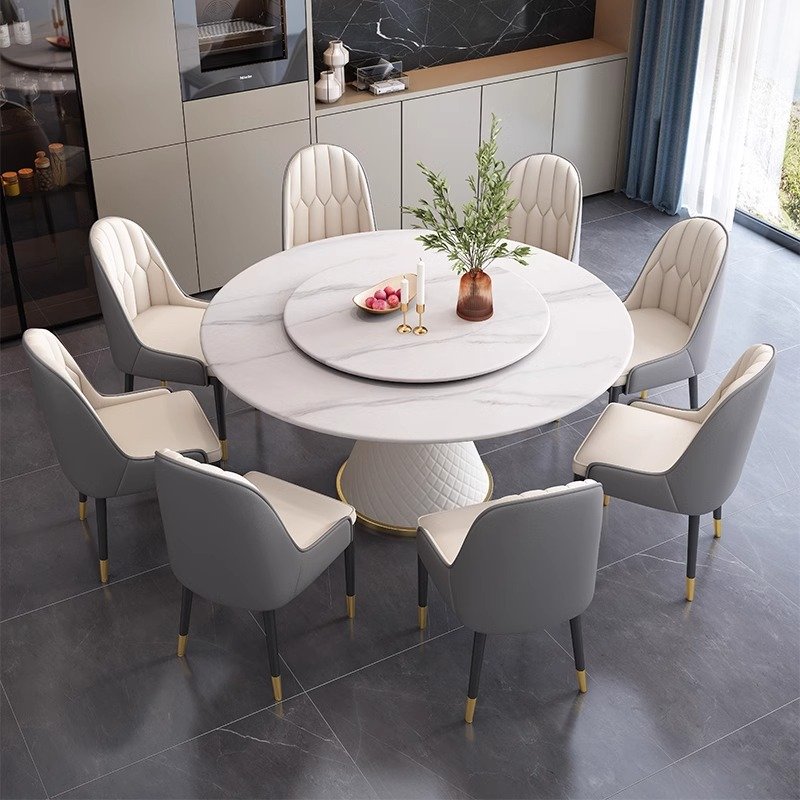 modern style luxury marble circular dining table chair set 4 6 8 seater fine cafe restaurant mess hall furniture wholesale