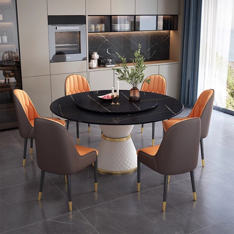 modern style luxury marble circular dining table chair set 4 6 8 seater fine cafe restaurant mess hall furniture wholesale