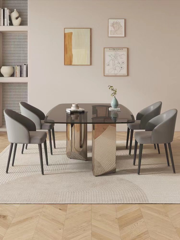 Luxury metal glass dining table and Minimal Designer Minimal Mirror Suspended Dining Table modern glass dining table modern