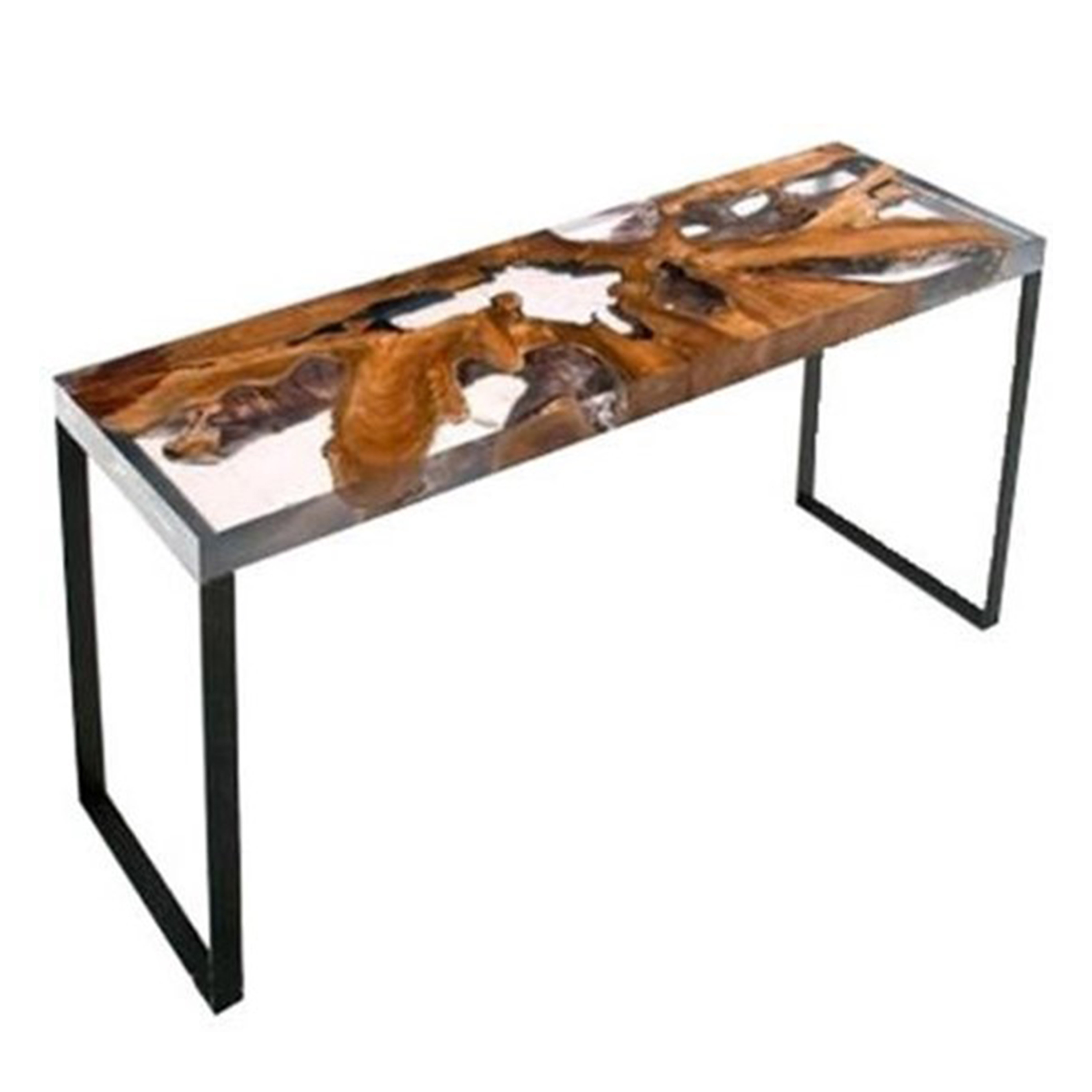 Modern Farmhouse Console Table Iron Leg High Quality Solid Wood Dining Furniture Transparent Resin-Frozen Console Table Hotels