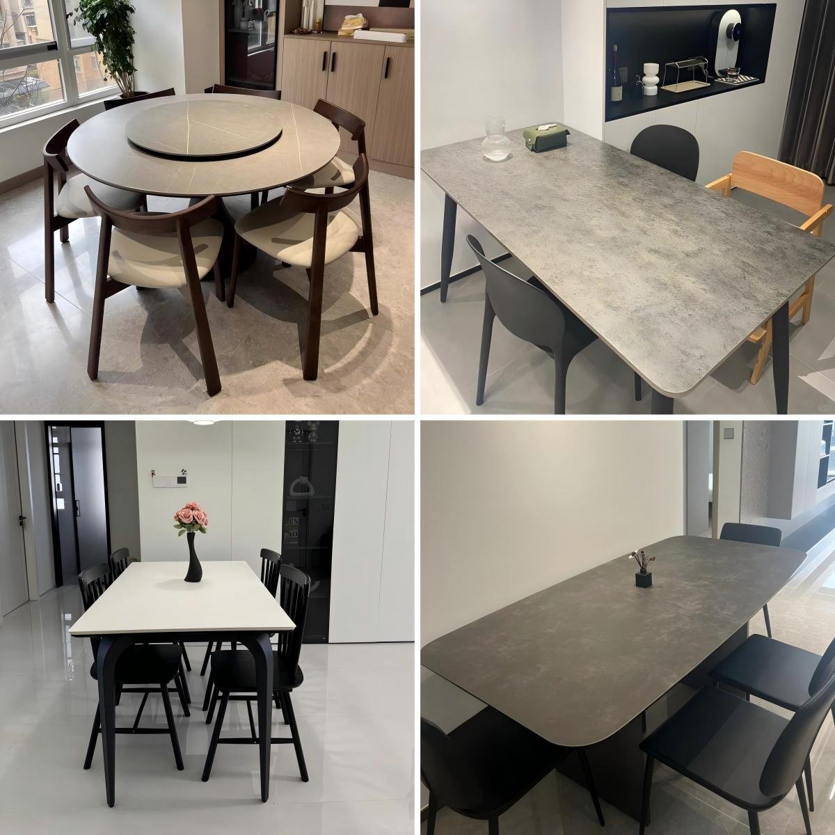 One-Stop Service Interior Sintered Stone Dining Table High Glossy Polished Round Dining Table With Carbon Steel Base