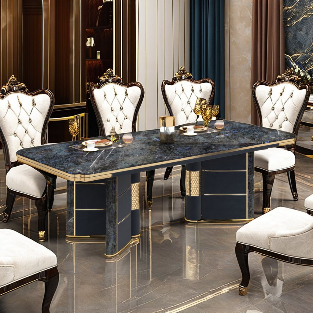 Modern Italian Style Rectangular Wooden Dining Table Chair Combination Light Luxury Stainless Steel Dining Table