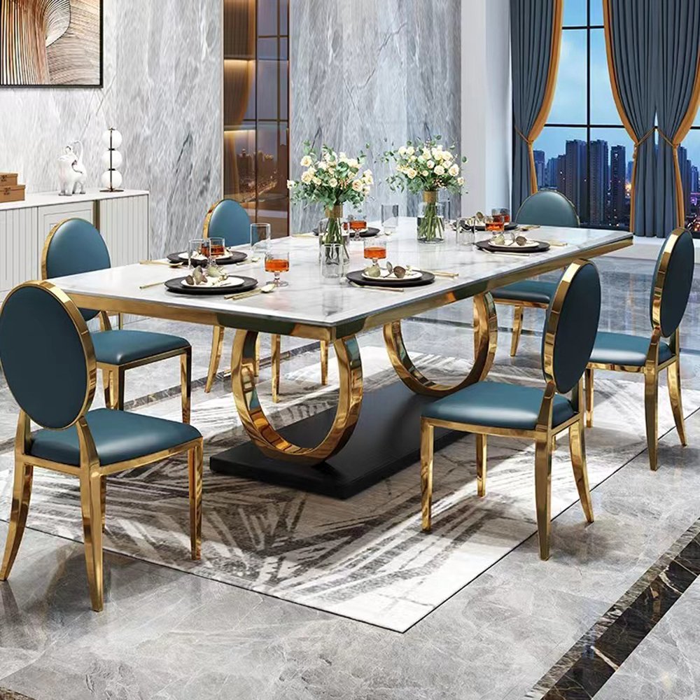 Nordic Home Modern Minimalist Rectangular Marble Dining Table Hotel and Apartment Dining Rooms Table