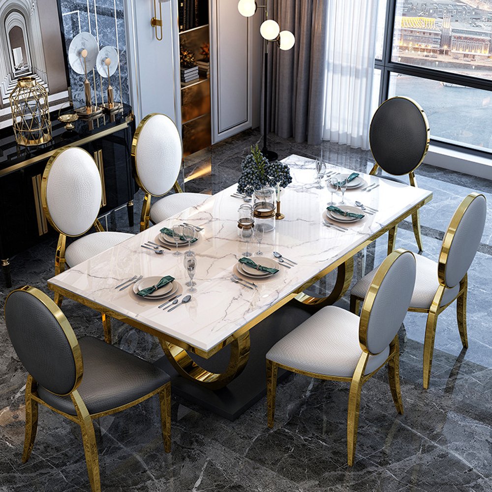 Nordic Home Modern Minimalist Rectangular Marble Dining Table Hotel and Apartment Dining Rooms Table