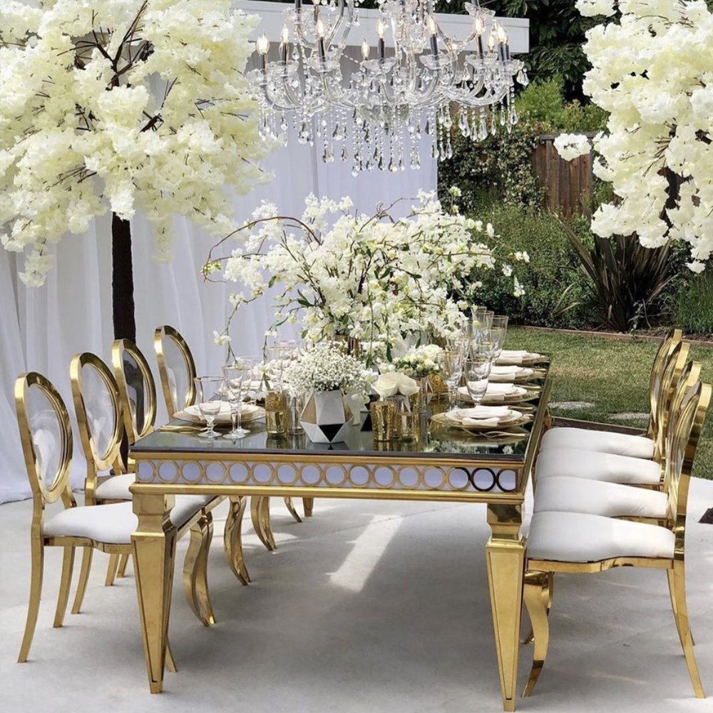 Popular Minimalist Wedding Furniture Golden Stainless Steel Bridal Table For Wedding Dining Table