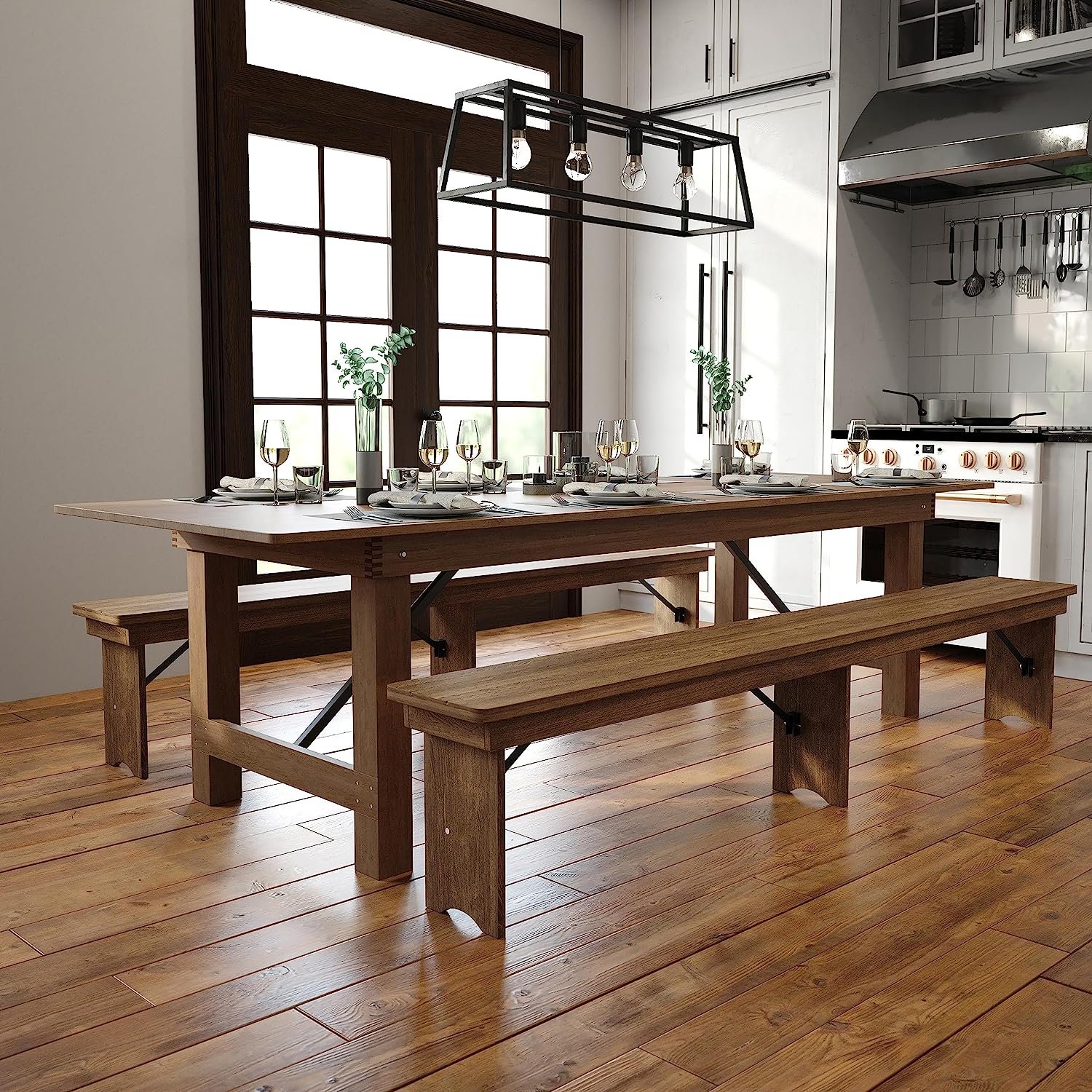 Rustic Style 8 Or 10 Persons Wooden Farm Table Solid Wood Recycled Pine Folding Dining Tables For Wedding Party Banquet Events