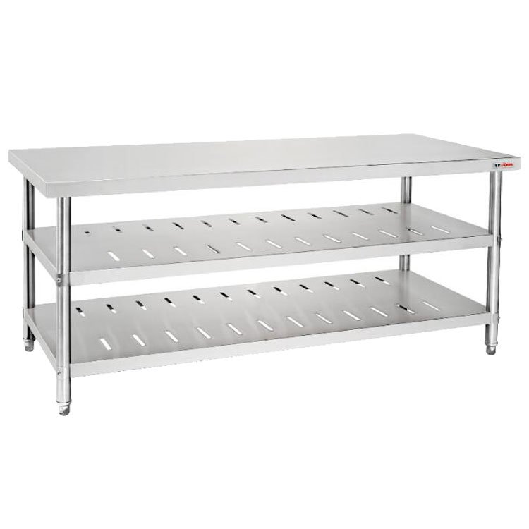 Stainless Steel Double Tiers Kitchen Working Table With Back Splash For Restaurant/Assembly Square Tube Commercial Work Table