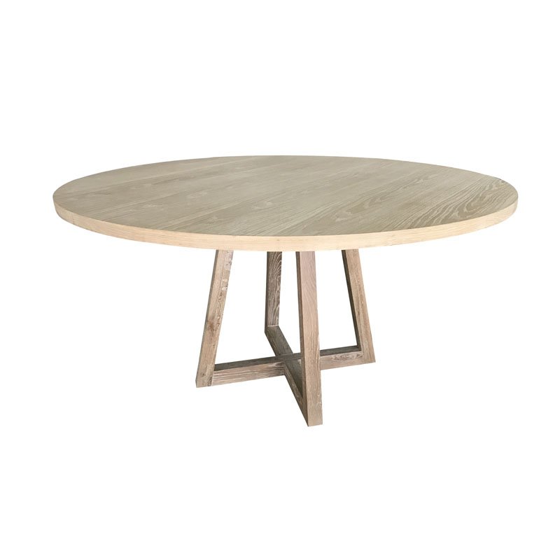MRS WOODS New Design Oak Wood Rustic Round Farmhouse Dining Table Cross Base Hotel Dining Table