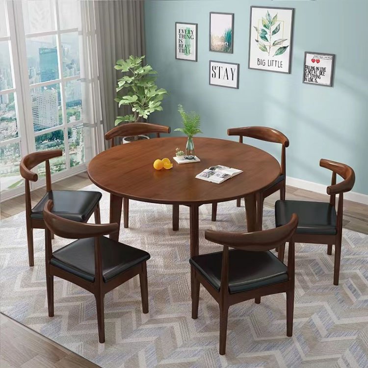 Solid wood round dining table modern simple household dining table small apartment type leisure chess and card table