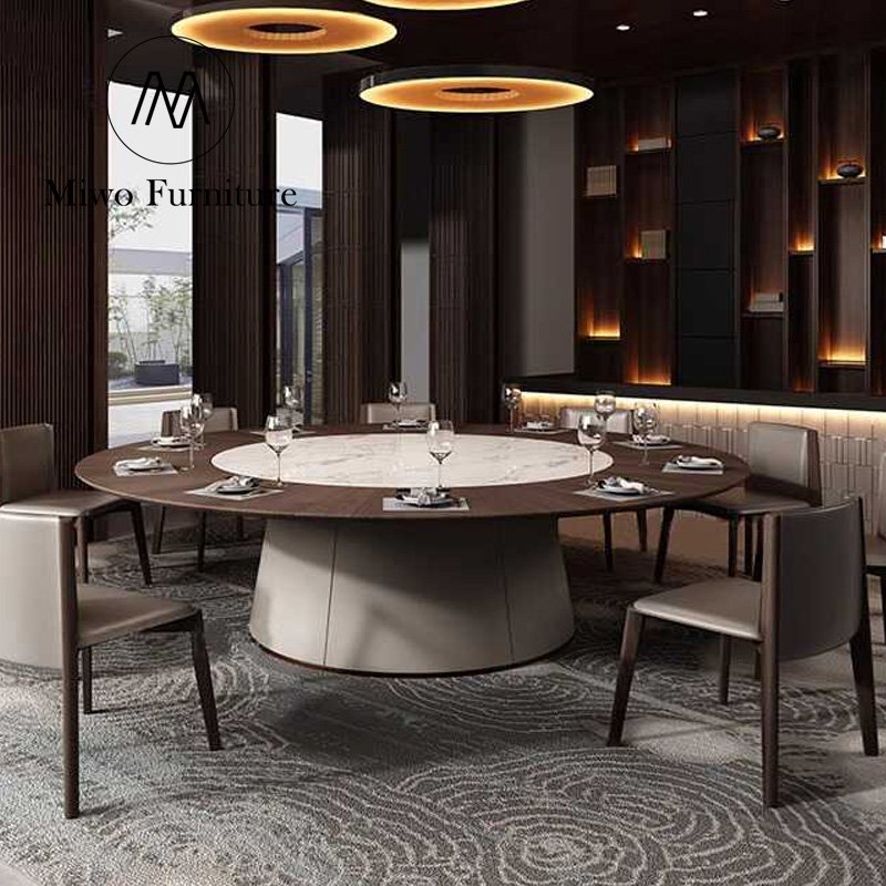 Luxury Hotel Style Solid Wooden box Chinese villa Banquet Table for High-End Living Room and Hotel Use round Dining Table