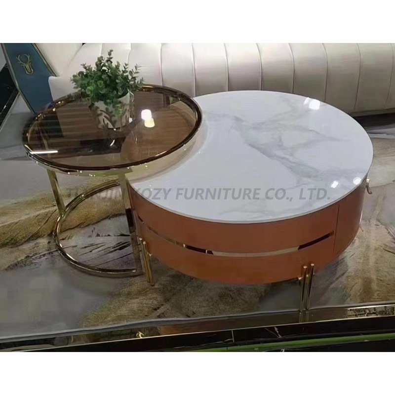 2022 Smart Marble Top Round Modern Design Stainless Steel Coffee Table