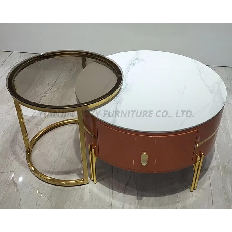 2022 Smart Marble Top Round Modern Design Stainless Steel Coffee Table
