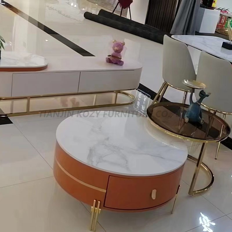 2022 Smart Marble Top Round Modern Design Stainless Steel Coffee Table