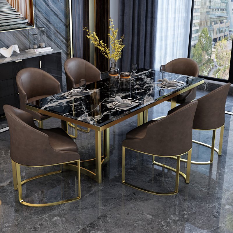 Modern Sintered Stone Dining Table Set 6 Chairs Set With Iron Frame For Cafe-kitchen-restaurant