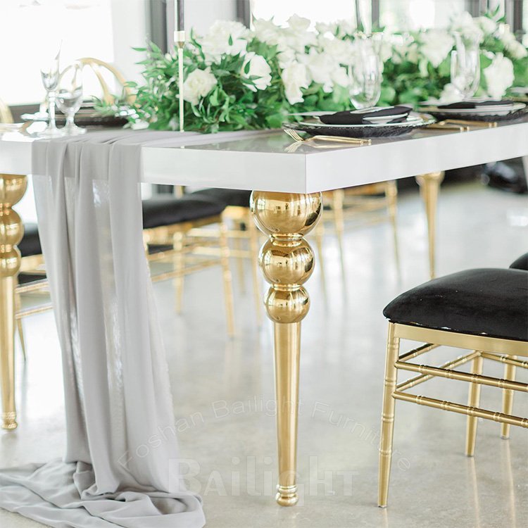 bailight furniture design modern wedding table set with white metal frame MDF top party design table