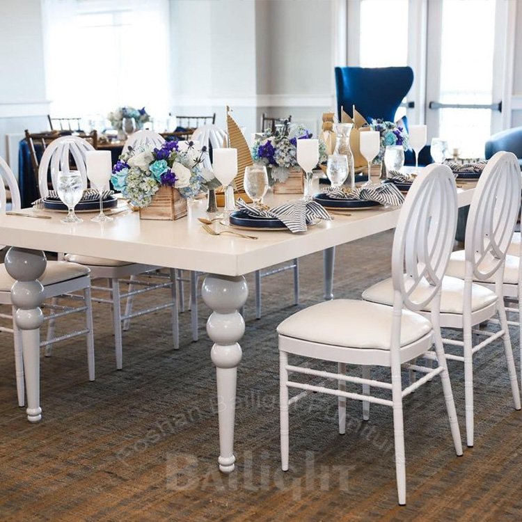bailight furniture design modern wedding table set with white metal frame MDF top party design table