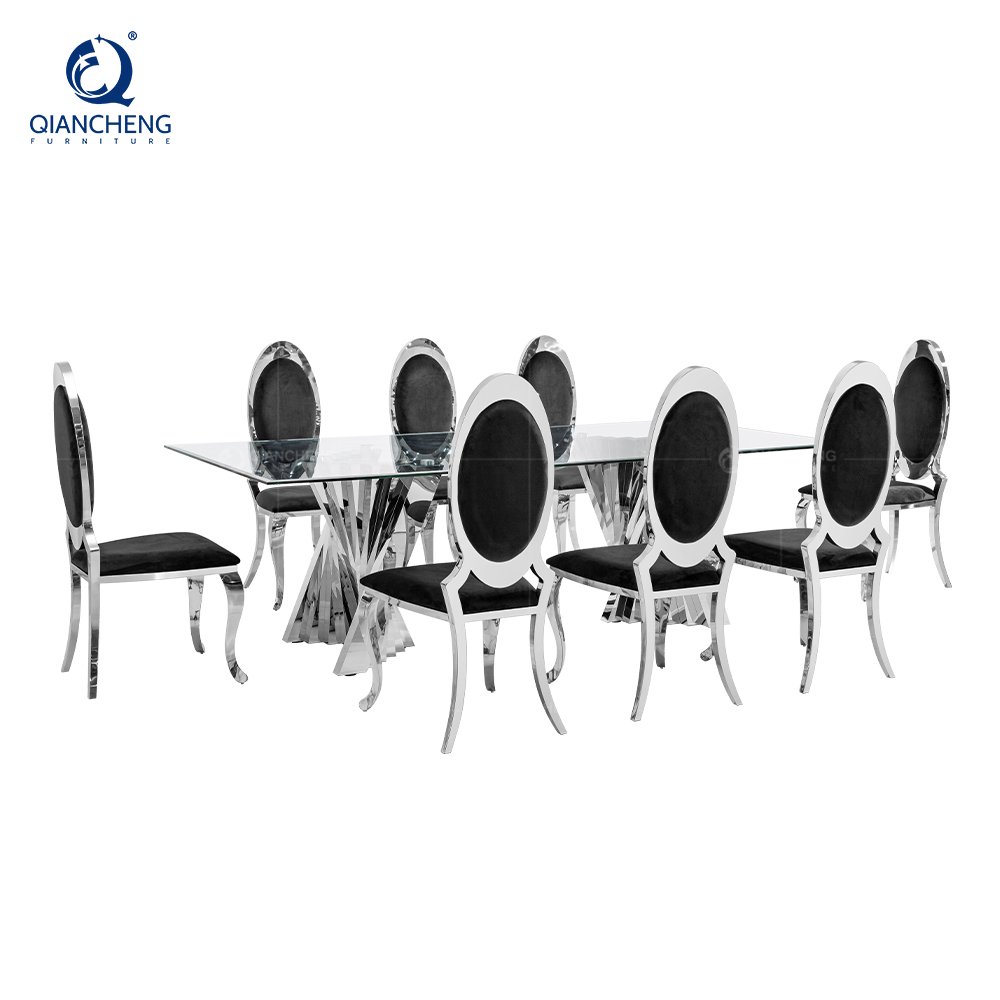 QIANCHENG long living room diner center luxury ceramic dining table set european rectangular marble dinning tables