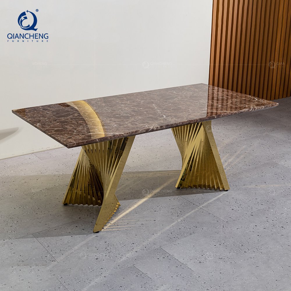 QIANCHENG long living room diner center luxury ceramic dining table set european rectangular marble dinning tables