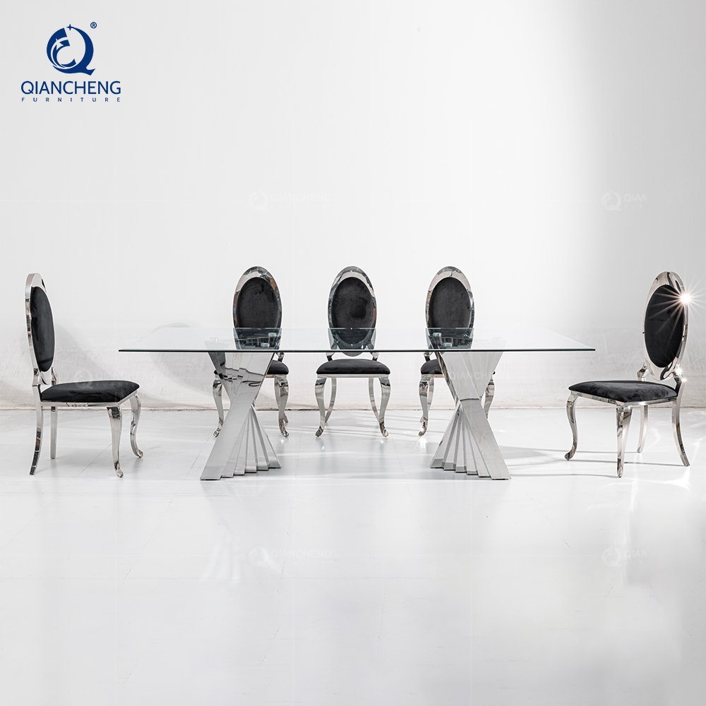 QIANCHENG long living room diner center luxury ceramic dining table set european rectangular marble dinning tables