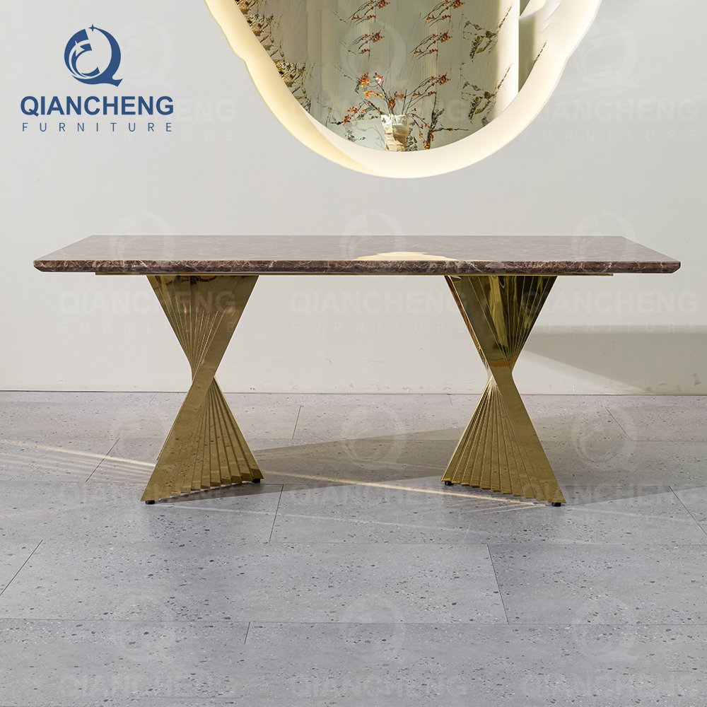 QIANCHENG long living room diner center luxury ceramic dining table set european rectangular marble dinning tables