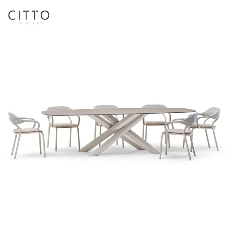 Hot Sales Factory New Designs Dining Room Modern Style Glass Top With Metal Base Large outdoor Sintered Stone Dining table Set