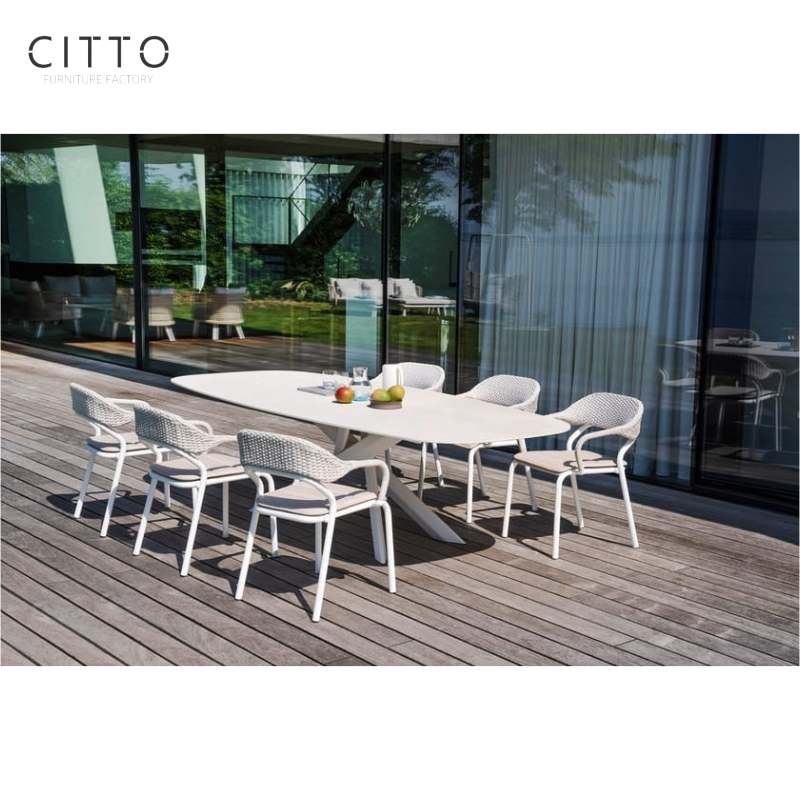 Hot Sales Factory New Designs Dining Room Modern Style Glass Top With Metal Base Large outdoor Sintered Stone Dining table Set