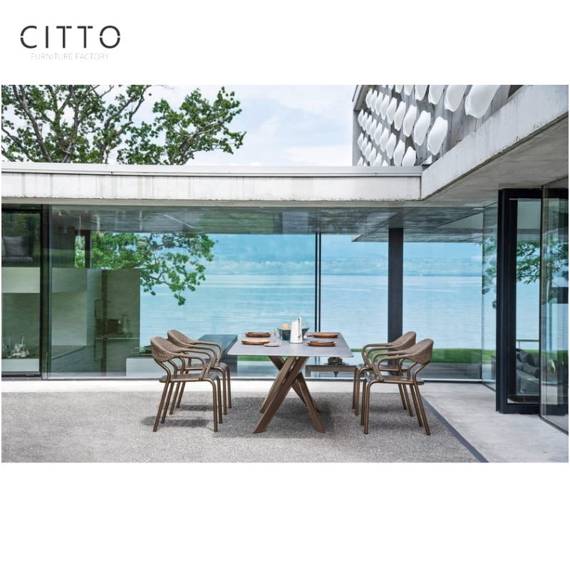 Hot Sales Factory New Designs Dining Room Modern Style Glass Top With Metal Base Large outdoor Sintered Stone Dining table Set