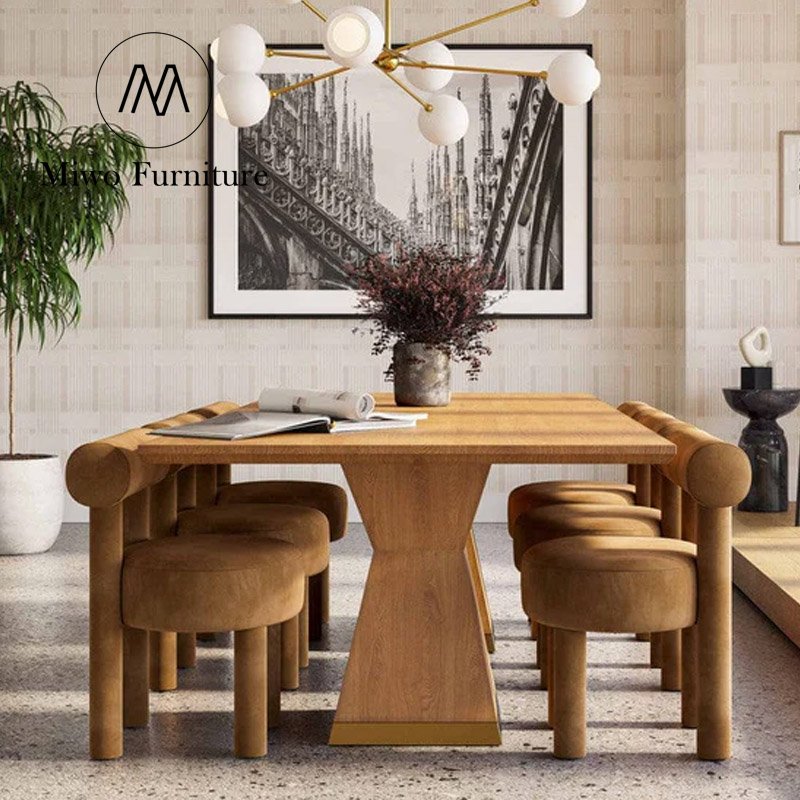 Modern family furniture restaurant Natural oak wood rectangle dining table set 8 10 seater for dining room center feast table