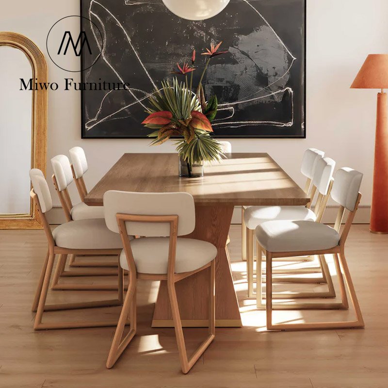 Modern family furniture restaurant Natural oak wood rectangle dining table set 8 10 seater for dining room center feast table