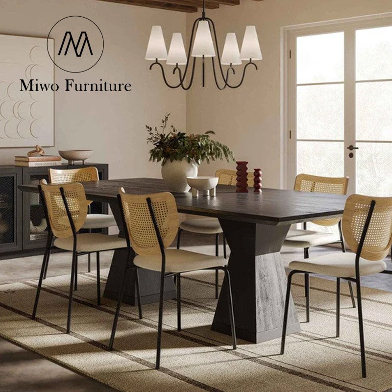 Modern family furniture restaurant Natural oak wood rectangle dining table set 8 10 seater for dining room center feast table