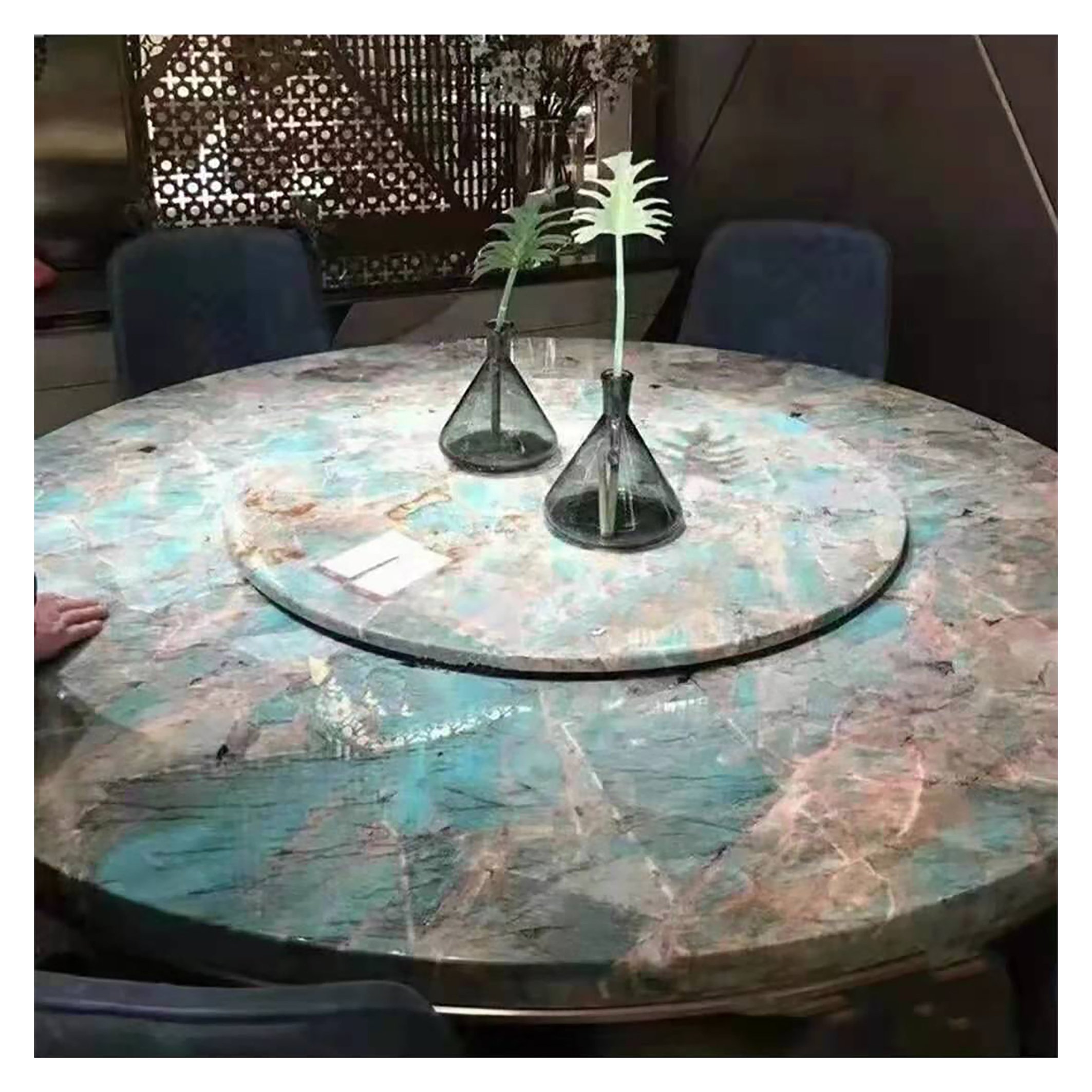 Luxury Amazon Green Marble Rectangular Dining Table for Hotels and Villas