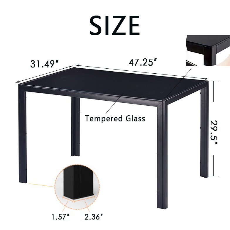 Wholesale Modern Glass Rectangular Top Metal Base Dining Table And Pu Leather Chair Set For 4