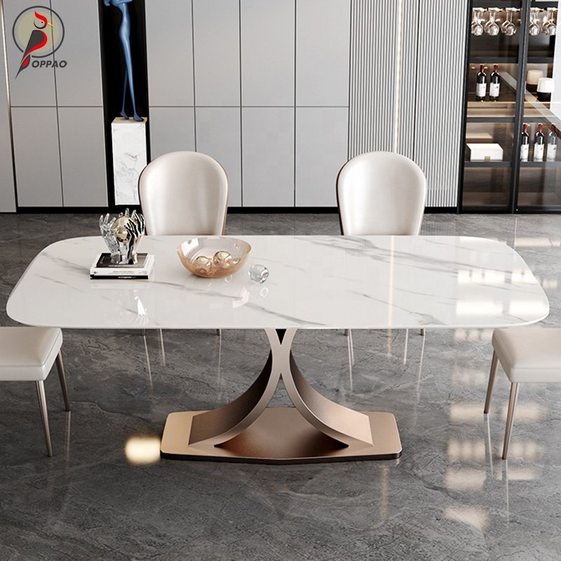 Luxury Style Dining Tables Wholesale Price Marble Stainless Steel Panel Tables Sintered Stone Kitchen Table