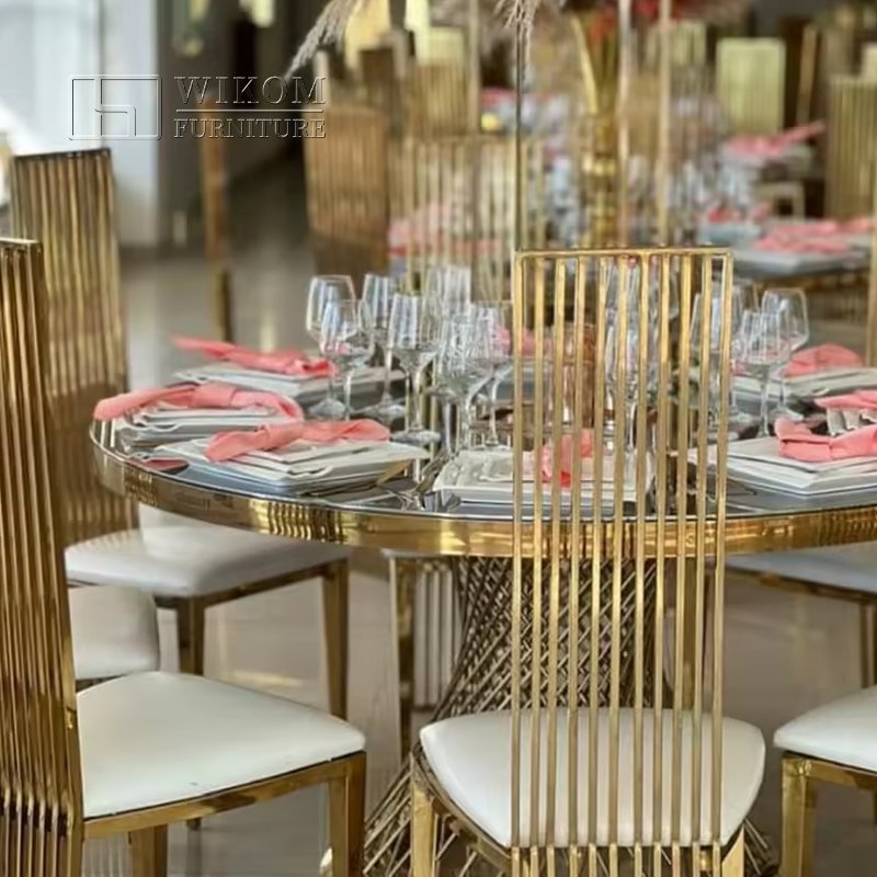 Modern design glass round dinner table for wedding event party stainless steel wedding table luxury golden dining table