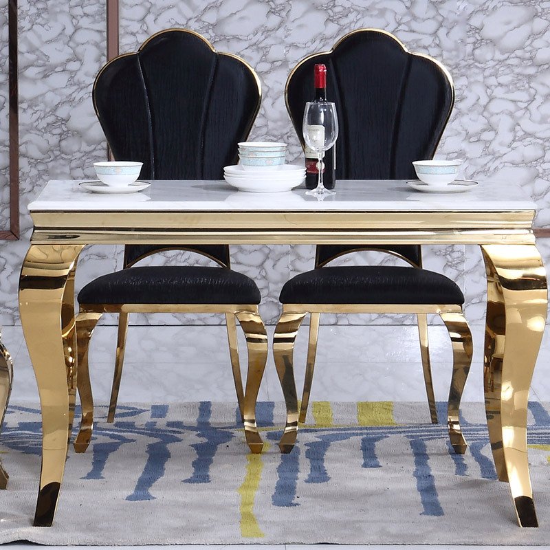 Rectangle Silver Stainless Steel Frame Straight Leg Wedding Event Banquet Mirror Glass Top Dining Table With Chair