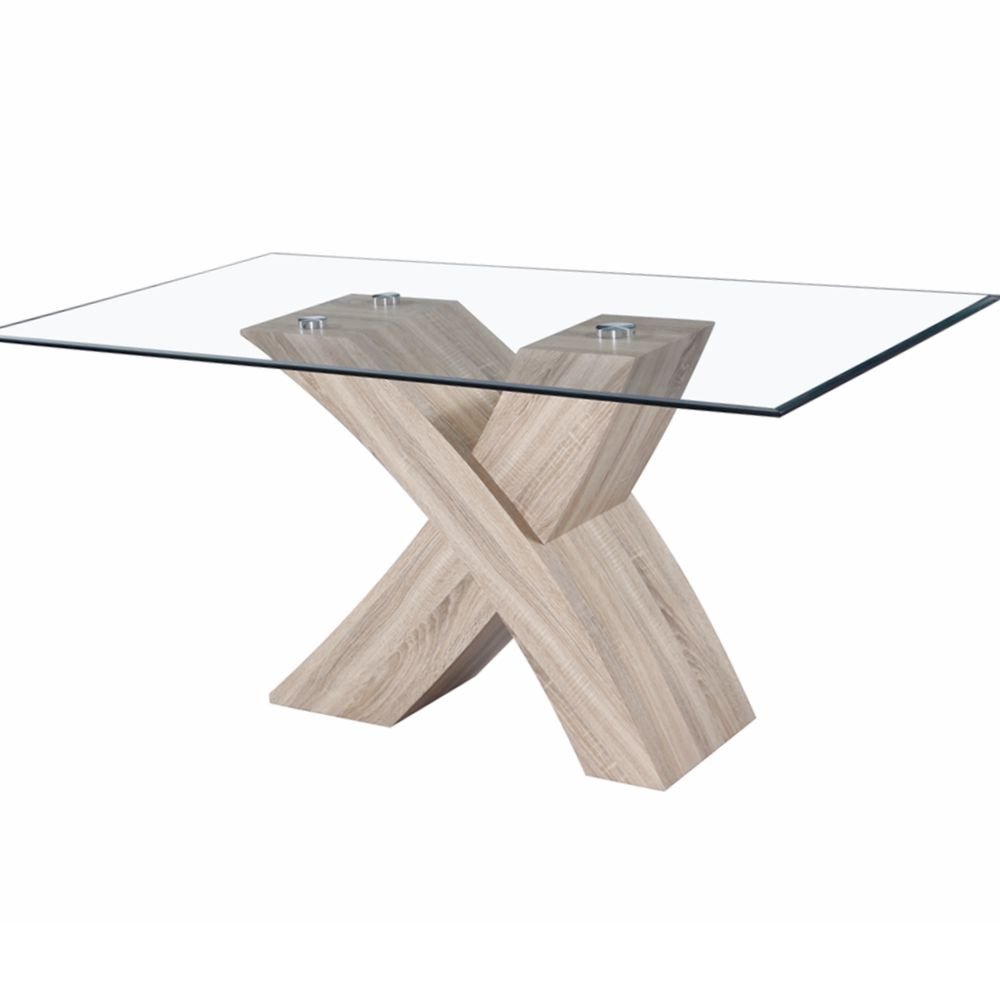 Modern Designs Large Size Glass Dining Table with MDF effect metal leg for Dining Room