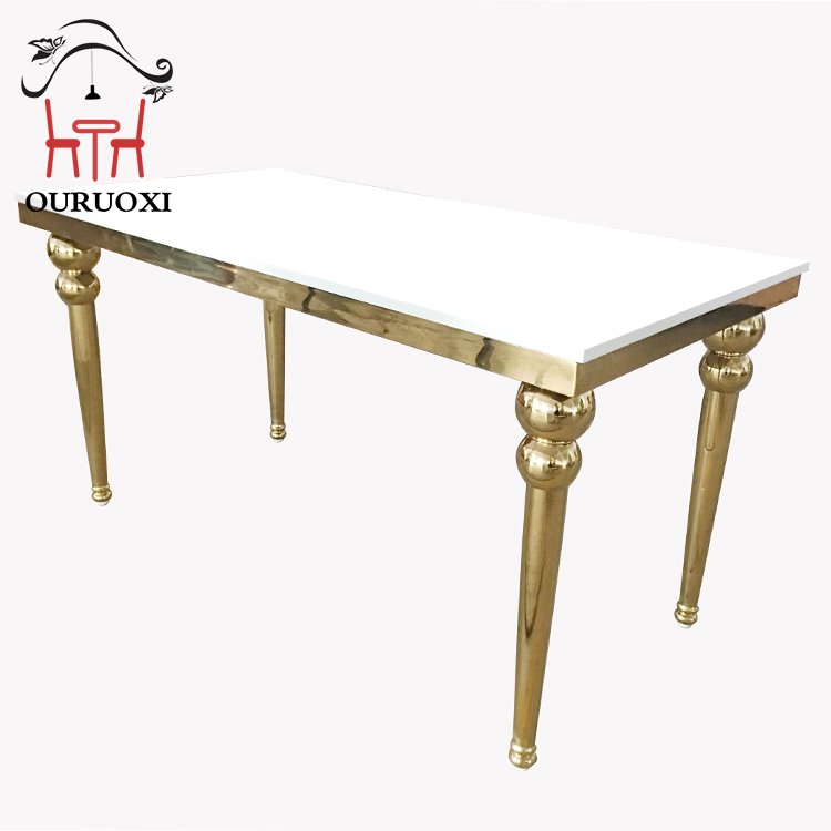 Wholesale luxury hotel wedding table mdf top stainless steel rectangular dining tables