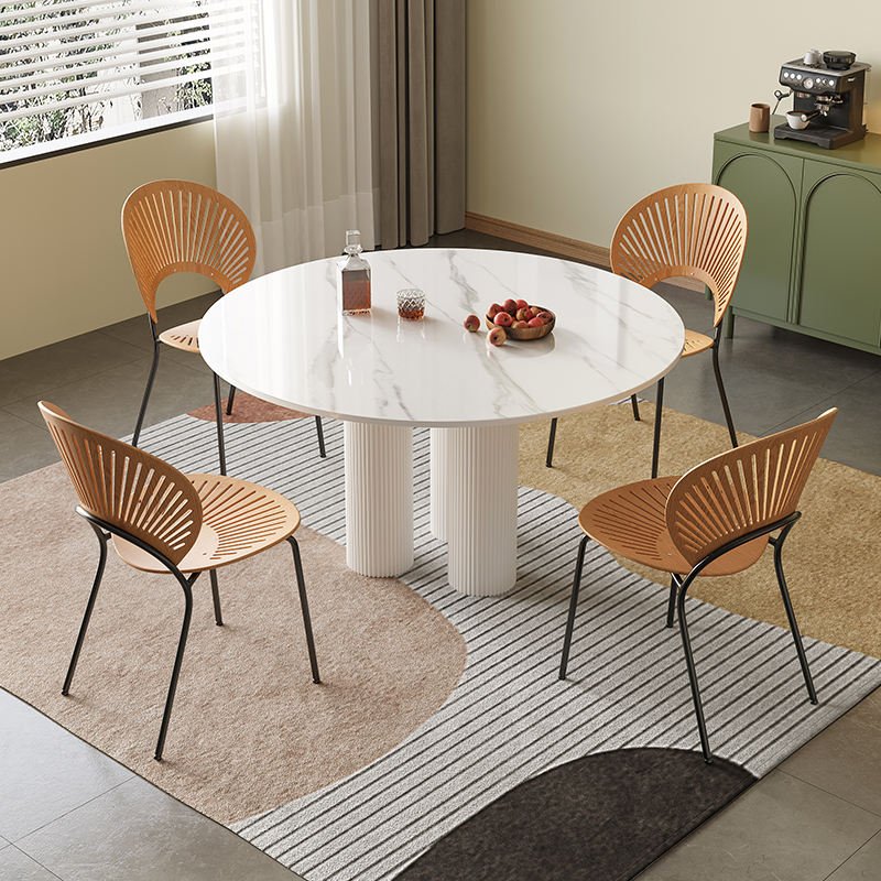 Minimalist Style Small Round Table Small Household Roman Column Round Dining Table and Chairs