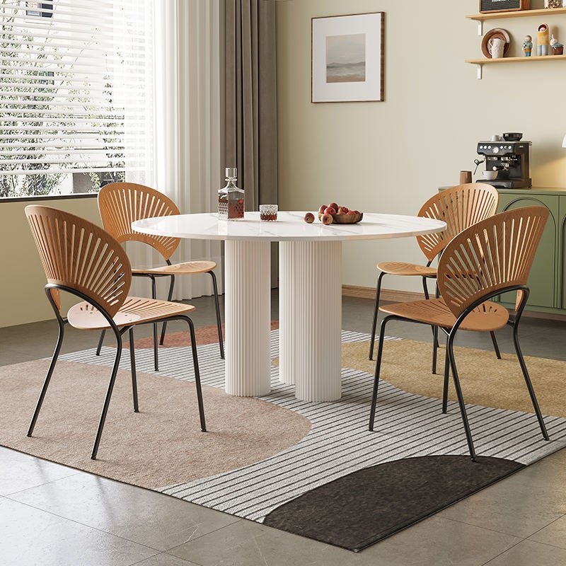 Minimalist Style Small Round Table Small Household Roman Column Round Dining Table and Chairs