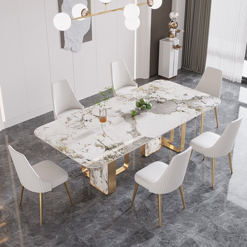 dining table set luxury Italian dining table set modern corner marble top 6 piece stainless steel marble dining room table set