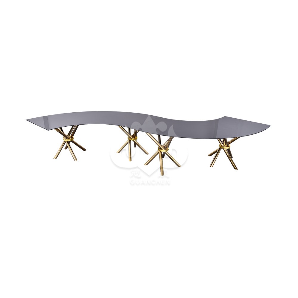 Hotel glass top rectangle stainless steel base fancy wedding table for event