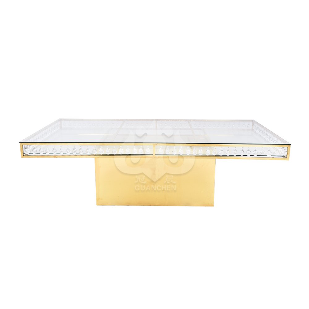 Hotel glass top rectangle stainless steel base fancy wedding table for event