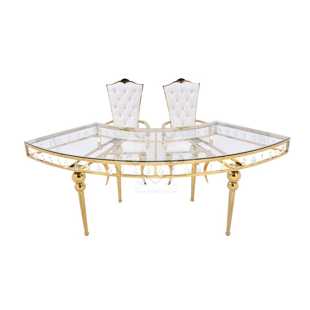 Hotel glass top rectangle stainless steel base fancy wedding table for event