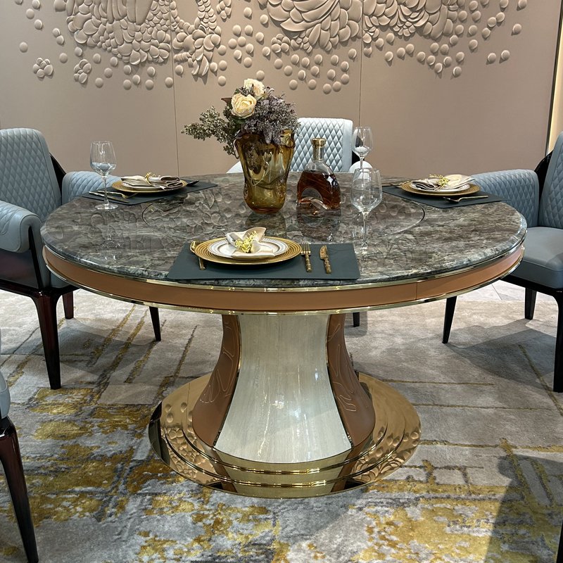 Home furniture marble dinning table set restaurant tables chairs metal round dining tables