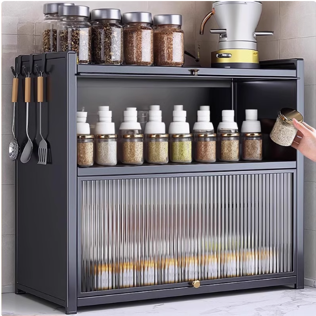 Home Cabinet for Dishes and Seasoning Bottles Household Storage Unit Table Top Flavoring Oil Salt Vinegar Storage Cabinet